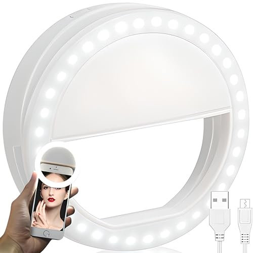Retoo Anillo de luz para Selfie para teléfono móvil con 3 Colores Ajustables y 36 LED, Anillo de luz Recargable por USB, Anillo de luz para Maquillaje, vídeo de Youtube e Instagram