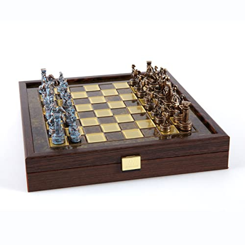 Set di Scacchi Manopoulos - Esercito Romano Greco - Blu e Rame - Custodia in Legno - Tavola Marrone - 2 Giocatori - Età Adulta