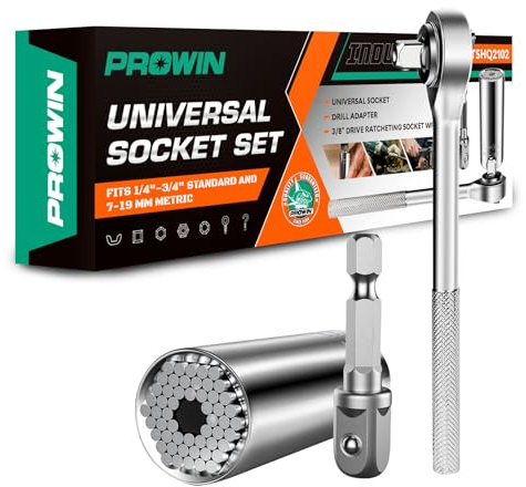 Prowin 3pcs Universal Socket Wrench Ratchet Useful Tool Sets Adapter Retract & Power Drill (1/4in-3/4in) for Men Him Husband Dad Father DIY Handyman Women