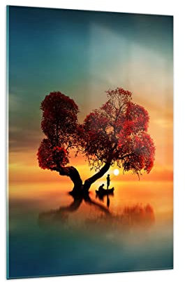 Quadro su Vetro Verticale lago natura notte Stampe da Parete 70x100cm Quadri Moderni Soggiorno Camera da Letto Cucina 1 pezzo Grandi Decorazione Murale Wall Art Grafica Immagini GPA70x100-3458
