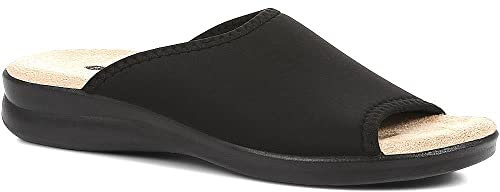 Pavers Women's Wide Fit Mule Sandals in Black - Stretch Textile Upper - Cushioned Anatomic Support and Flexible Sole - Slip-On Shoes - Size UK 5/38