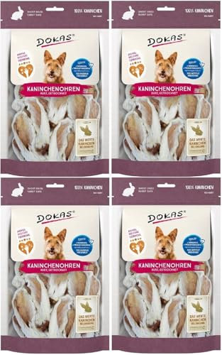 Dokas Dog Kaninchenohren mit Fell getrocknet für Hunde - Bündel - 4 x 100g