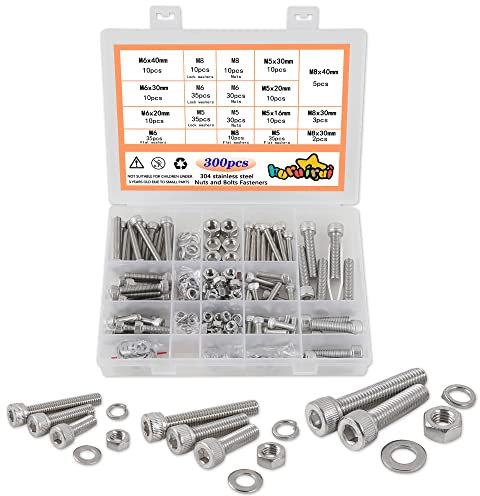 huruirui Assortiment 300 pièces de vis avec écrous et rondelles M5 M6 M8, vis avec écrous, à six pans creux, en acier inoxydable 304, pour accessoires de fixation, bricolage