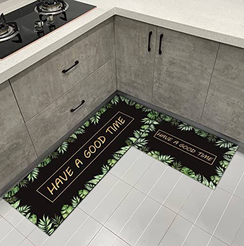 HZVRTN Küchenläufer 40x60+40x120cm, küchenteppich waschbar rutschfest, PVC Teppich küche 2 Stück Gummirücken Küchenmatte für Esszimmer,Küche,läufer Flur (C)