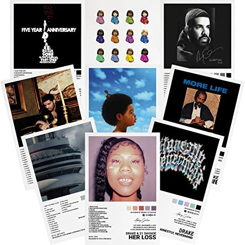 QEWRT Drake Album Cover Poster Druck Musik Leinwand Wandkunst Set von 9 für Teenager und Mädchen Zimmer Ästhetisches Wohnheim Dekor 20,3 x 30,5 cm Ungerahmt
