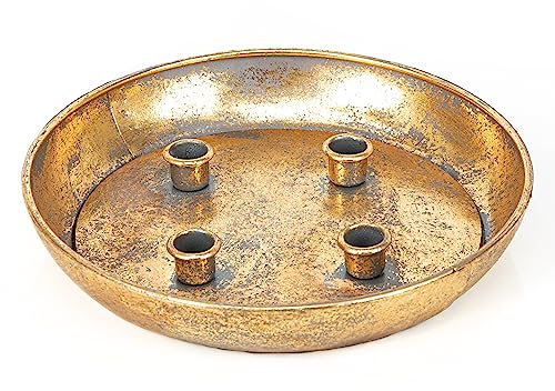 Logbuch-Verlag Kerzenhalter Dekoschale für 4 Stabkerzen Adventskranz Kerzenständer Deko Weihnachten Gold-braun Vintage Ø 28 cm