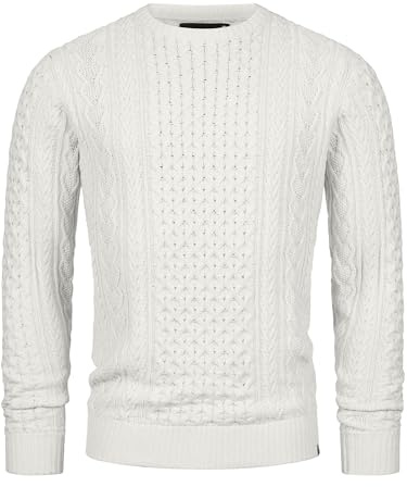 Indicode Herren INBellin Pullover mit Rundhals-Ausschnitt | Herrenpullover Pulli Strickpullover für Männer White Asparagus, S