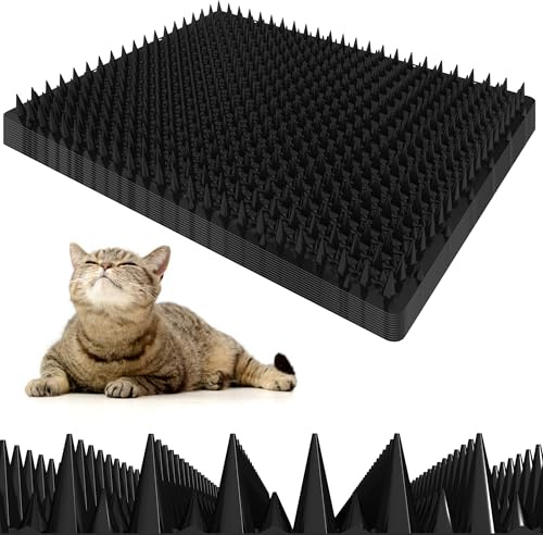 Petfolio 12 Pack Upgraded Black Cat Repellent Mat - 16 x 13 Scat Mat for Cats Has Uneven Spikes is an Effective Scat Mat for Dogs, Cats Repellent Outdoor & Indoor to Deter Cats, Dogs & Small Animals