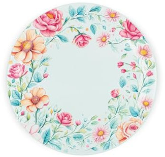 Salvamanteles redondos de cristal floral – Arte de flores pastel regalo de cocina – Tabla de cortar/cortar texturizada protector de encimera con patas antideslizantes 20 cm x 20 cm (8 x 8 pulgadas)