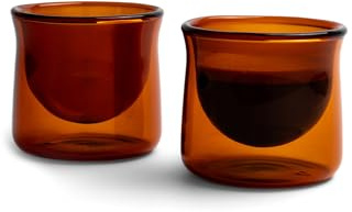 FLUR Espresso Glasses (Set of 2) Perfect for Espresso, Macchiatos & Small Espresso Drinks – Double-Walled Borosilicate Glass – Handmade, Lightweight & Durable – 3oz (Amber)