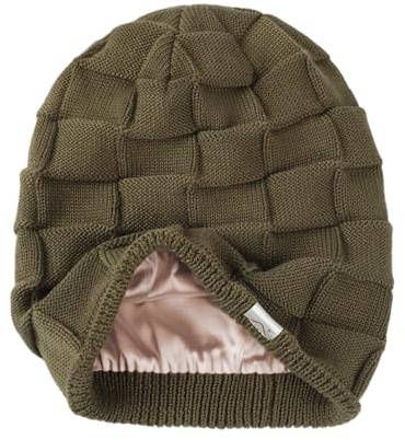 Hat Hut Bonnet Tricoté pour Femme Homme, Bonnet d'hiver Doublé de Satin pour Cheveux Bouclés, Souple Chaud Slouchy Beanie, Légère, Unisexe (FR/ES, Alpha/Lettres, Taille Unique, Vert Taupe)