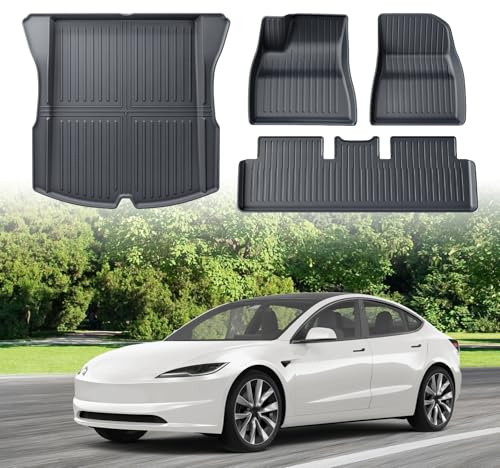 ECOZEN Alfombrillas para Tesla Model 3 2024-2026, Alfombrillas para Todo Tipo de Clima, Alfombrillas para Maletero, Alfombrillas de Goma Impermeables 3D para Tesla Model 3 Accesorios