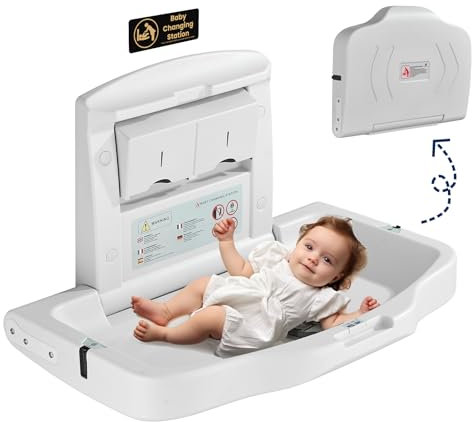 Baby-Wickelstation, Wandhalterung, kommerzielle Wickelkommode, Kinderzimmer, Wickeltisch, horizontale Wickelstation mit Sicherheitsgurt, Wand, Restaurant, Kindertagesstätte, Badezimmer