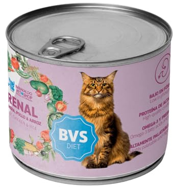 BVS Vet Shop | Diet Renal Ternera y Pollo Lata para Gatos | Adecuado para apoyar la función renal, Bajo Contenido en fósforo | 6 unid. x 150 gr