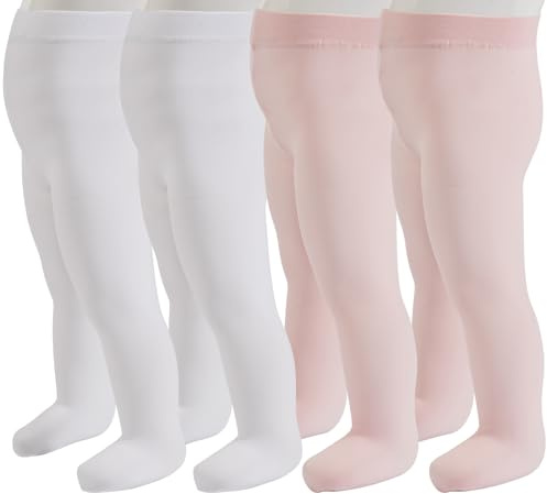 PIKY PACK 4 paires de collants microfibre pour bébé, collants nouveau-né 40 deniers, 3-24 mois, fabriqués en Italie (FR/ES, Âge, 3 mois, 2 Paires Blanches + 2 Paires Roses)