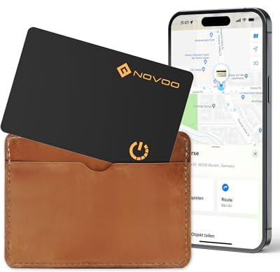 Platskort plånbok kompatibel med Apple Find My - NOVOO SmartCard Bluetooth, batteritid 6 år, vattentät IP68, ultratunn (1,6 mm), (endast iOS)-BK