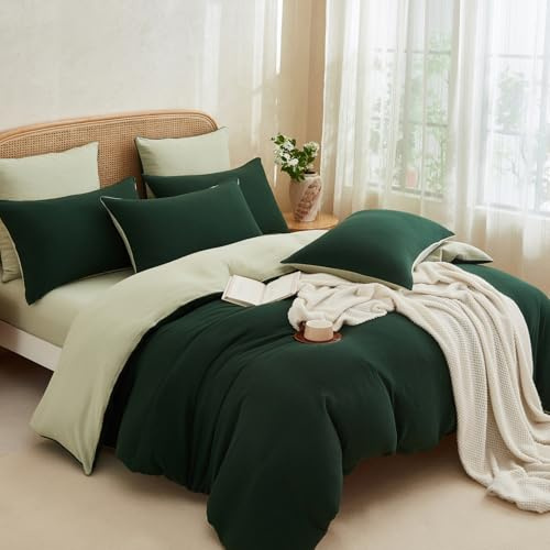 Boqingzhu Muslin Bettwäsche 135x200 cm Baumwolle Grün Dunkelgrün Hellgrün Sommerbettwäsche Leicht Kühlend Atmungsaktiv Wende Bettbezug Einzelbett und Kissenbezug mit Reißverschluss