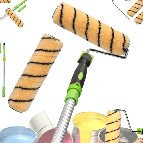 ToolSpace Rullo da Pittura – 2x Rulli 25 cm con Asta Telescopica Leggero 128 cm 1x Impugnatura Applicatore Assorbente per Murale Domestico Pareti e Soffitti Lavori di Ristrutturazione – Poliacrilico