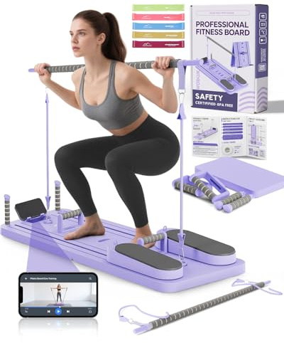 Planche Pilates avec 5 Bandes de Résistance – Entraîneur Core Multifonctionnel Haute Qualité pour Femme, Usage Domestique