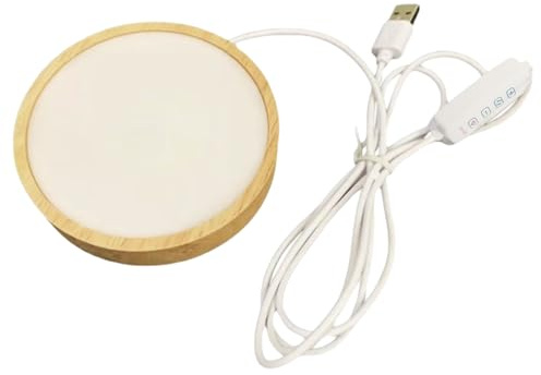 Base de pantalla LED de madera: soporte de luz de Crystal, bases redondas de luces de madera | 3.9x3.9x0.7in iluminación de escaparate de vidrio, lámpara de arte acrílico decoración nocturna coleccion