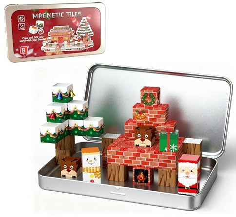 Mini Magnetic Blocks, 45 Pcs Travel Magnet Building Blocks for Toddlers, STEM Educational Magnet Toys with Portable Iron Box, Educational Construction Set for Ages 3+ Year Kids