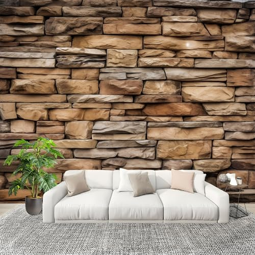 Väggmålning Tapet H D 350 x 256 cm Bakgrund Stentextur Fototapet Dekorera Hem Avtagbar Brun För Badrum Kök Matsal Skåp Gästhus