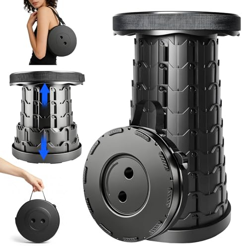 graxie Upgraded Collapsible Stool, Portable Telescopic Seat, Folding Stool for Camping Gardening Fishing Hiking BBQ