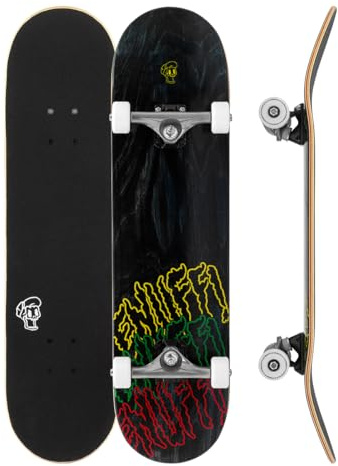 8 x 32 Enuff tre nivåer omladdad – svart – komplett skateboard – 7 lager lönndäck och premiumkomponenter: Decade Pro lastbilar, 53 mm XX hjul, ABEC-7 kromlager, skalle ikon grepptejp