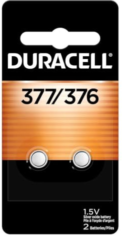 Duracell 377/376 Silver Oxide Button Batteries, 2 Count (Pack of 1), Battery with Long-Lasting Power for Watches, Calculators, and More