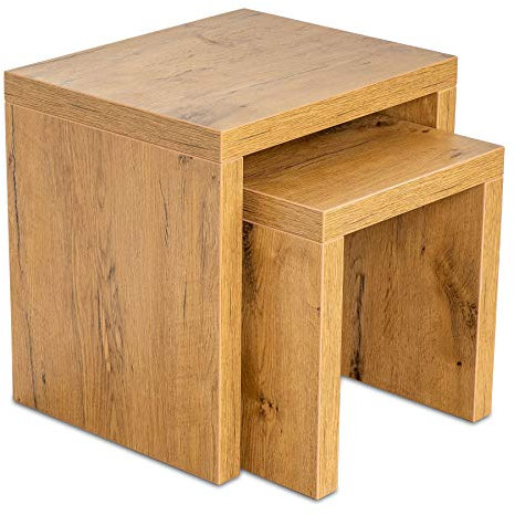 levandeo Couchtisch 2 Satztisch Holz 44x44x36cm Wildeiche Eiche Tisch Beistelltisch Deko Sofatisch Ablage Fest Verleimt Keine Montage