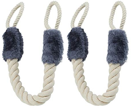 Relaxdays Türkordel Klemmschutz, 2er Set, Türstopper Klinke, Baby Türsicherung, weich, Baumwolle, 57 cm, beige/blaugrau
