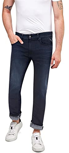 Replay men's Grover straight-fit jeans with stretch, blue (Dark Blue 007), 34W / 32L