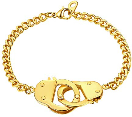 FindChic Custom Handcuff Bracelets for Women Partners in Crime 14K Gold Plated Cuban Link Chain 7.5inch Infinity Statement Best Friends Bracelets Bangles for Men & Women