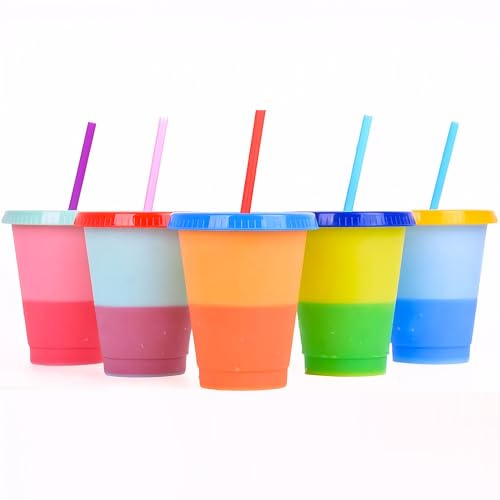 Ankeli&Lt 16 oz Color Changing Cups, 5 Colors, Reusable Tumbler, Set of 5
