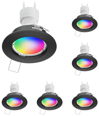ledscom.de 6x infälld takspot FERE infälld ram svart matt inkl. Smart Home RGBW GU10 LED-lampa, 5,41W, 473lm