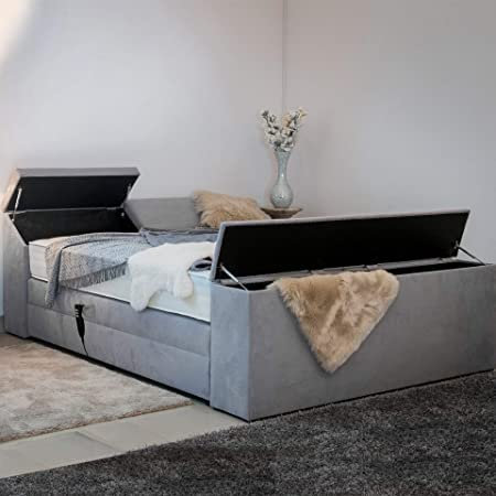 PAARA Boxspringbett Dubai GM | 10.000 Newton Motorleistung | Truhen | Antirutsch-Matten | Royal-WS® Taschenfederkern Matratze mit GELAX® Topper Kern | Made in Germany (90 x 200 cm)