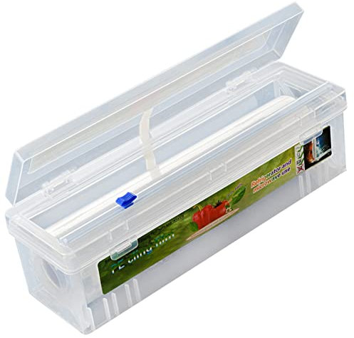 Dispenser di pellicola trasparente con taglierina dispenser per alimenti in plastica riutilizzabile per pellicola trasparente fogli di latta pellicola trasparente e scatola di taglio (grande formato)