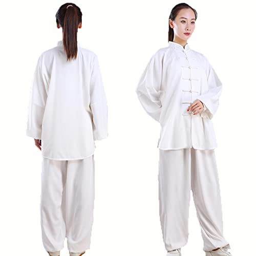 HFCY - Uniforme da kung fu da uomo e da donna, per arti marziali, uniforme da Tai Chi, costume da meditazione, divise tradizionali cinesi, Wing Chun, bianco, M