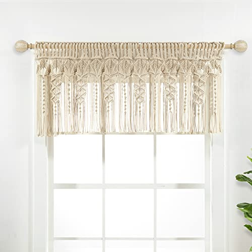 Lush Decor, Mantovana in cotone testurizzato macramè, 127 cm di larghezza x 50,8 cm di lunghezza, neutro, tende da cucina e decorazione da parete, mantovana macramè, tende da bagno per finestre