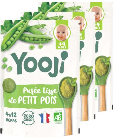 Yooji - Puré suave de guisantes orgánicos - 12 comidas para bebés a partir de 4 meses - Lote de 3 x 480 g