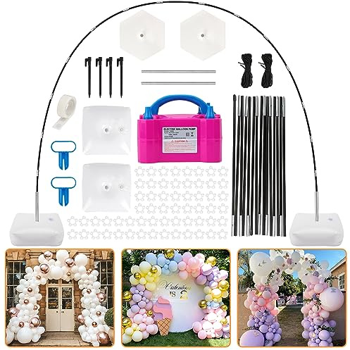 RUBFAC Balloon Arch Kit and Balloon Pump, 10Ft Wide Adjustable Balloon Arch Stand for Floor Frame with Electric Pump Bases Balloon Accessories for Birthday Party Baby Shower Festival Decorations