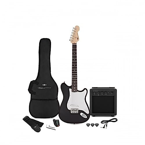 VISIONSTRING Full Size Black Electric Guitar Kit Starter Pack with Amp for Beginners
