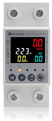 KETOTEK WiFi Compteur Electrique Consommation Intelligent Compteur d'Énergie Numérique Monophasé AC 63A 220V Voltmètre Ampèremètre Rail DIN Tuya/Smart Life Télécommande sans fil