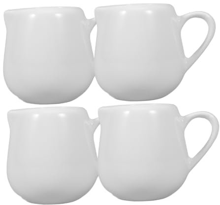 Cabilock 4Pcs Ceramic Mini Milk Jug Set with Handle Small Porcelain Sauce Pitchers for Coffee Tea Cream and Salad Dressing Serving