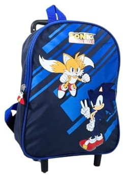mybagstory - Sac à dos à roulettes pour garcon Sonic - Trolley – Bleu - Enfant - Ecole - Maternelle - Garderie - Primaire - Taille 32 cm - Bretelles réglables – Idée Cadeau