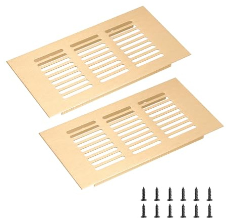 sourcing map Rectangle Ventilation Grille 150x60mm/6x2 Gold Tone | Aluminum Alloy Mesh,Air Vent Cover,Louvered Ventilation Cover,with Mounting Screws for Cabinet Shoe Closet