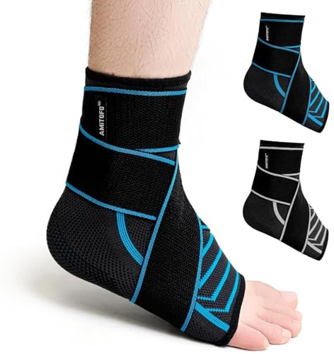 AMITOFO Ankle Brace for Sprained Ankle, Plantar Fasciitis & Achilles Tendonitis Relief, Heel Support with Strap for Men Women, Compression Wrap for Foot Swelling(Single, Medium)