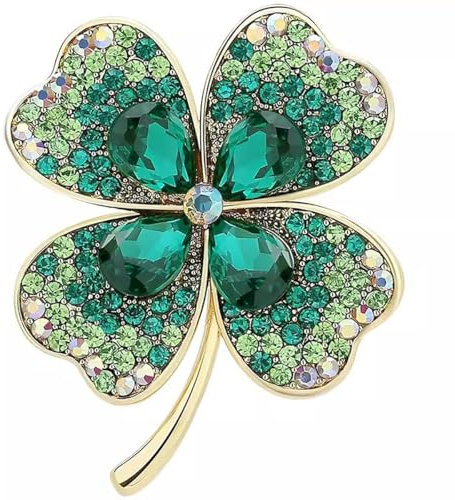 Fonyiunce Broche Trèfle à Quatre Feuilles, Cristal Vintage élégant et Unique, Strass de Mode pour Femme Chapeau Sac Mariage Anniversaire Robe Accessoires