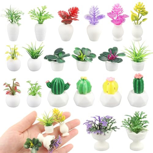 XIAQICA 20 Pièces Miniature Plantes de Maison de poupée Ensemble Maison de poupée Miniature Bonsaï Plante Accessoires Miniatures pour Maison de Poupée Jardin Décoration