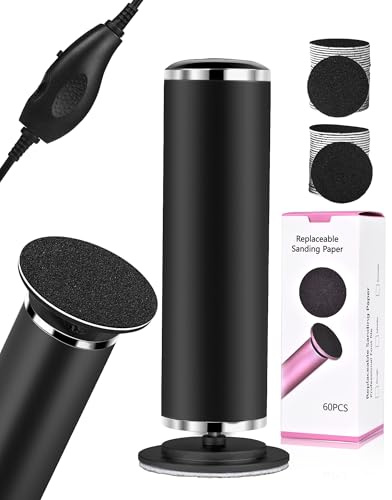 Lima Electrica Pies Quita Durezas para Pies Profesional Pedicura Callos Pies Eliminar - Velocidad regulable - electrico limador de durezas con 60 Papel De Lija, Negro